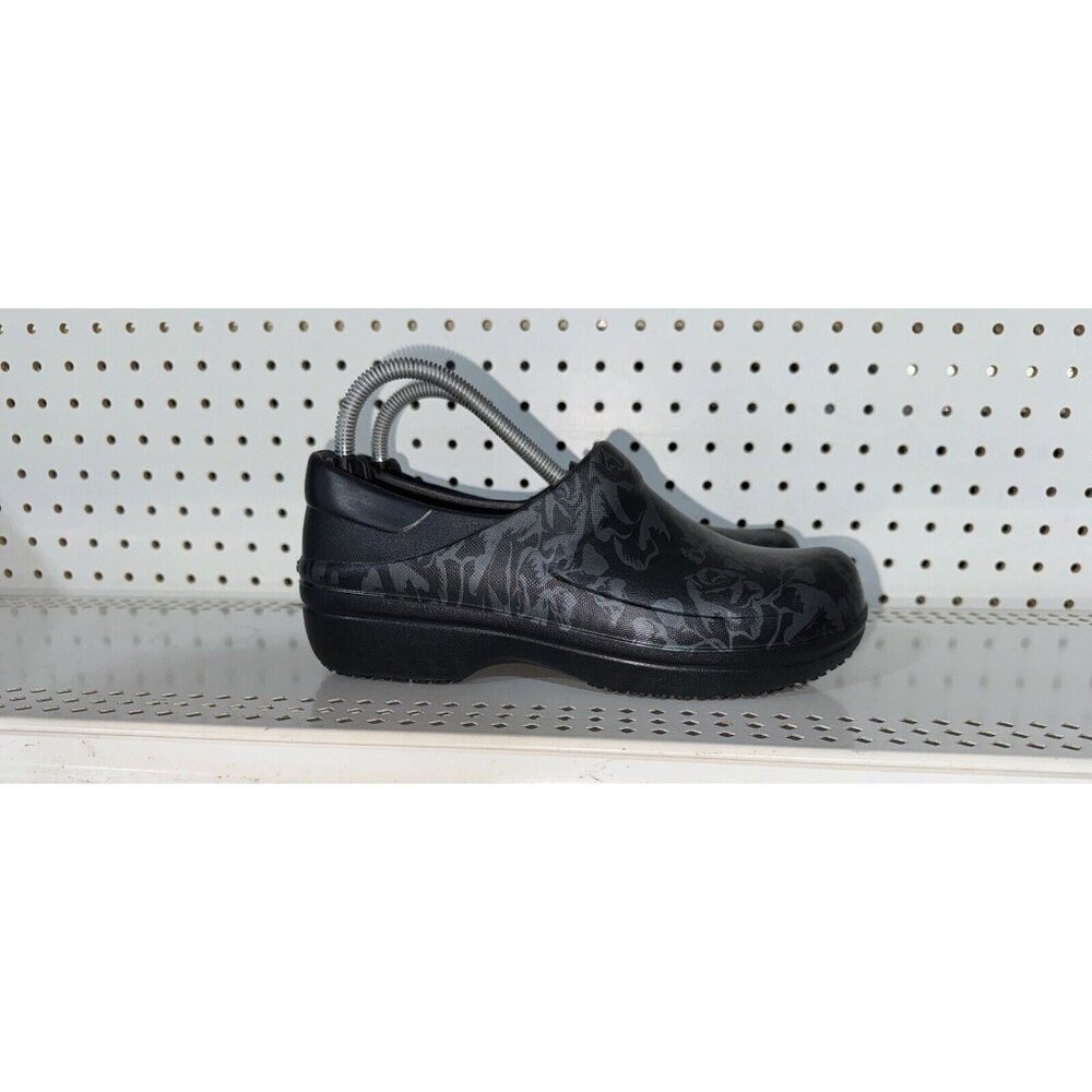 CROCS Black Floral Print Work Clogs